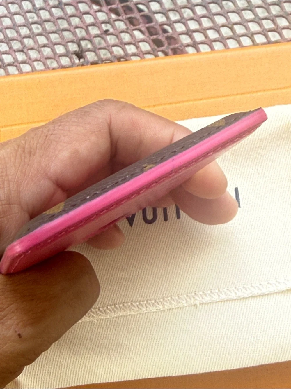 Louis Vuitton Brown Monogram Card Sleeve with Pink Trim